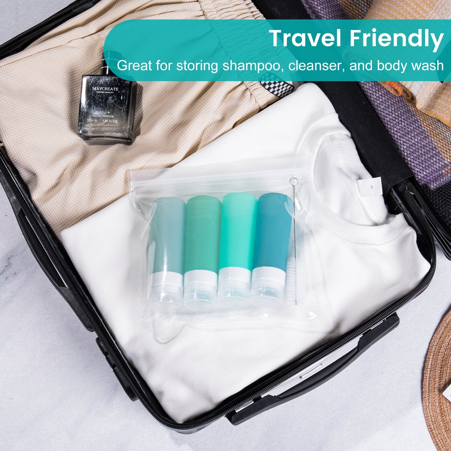 Micebay 3 oz Silicone Condiment Squeeze Bottles, Leakproof Mini Sauce Containers with Reusable Bag, 4-Pack for Meal Prep and Bento Boxes, Mint