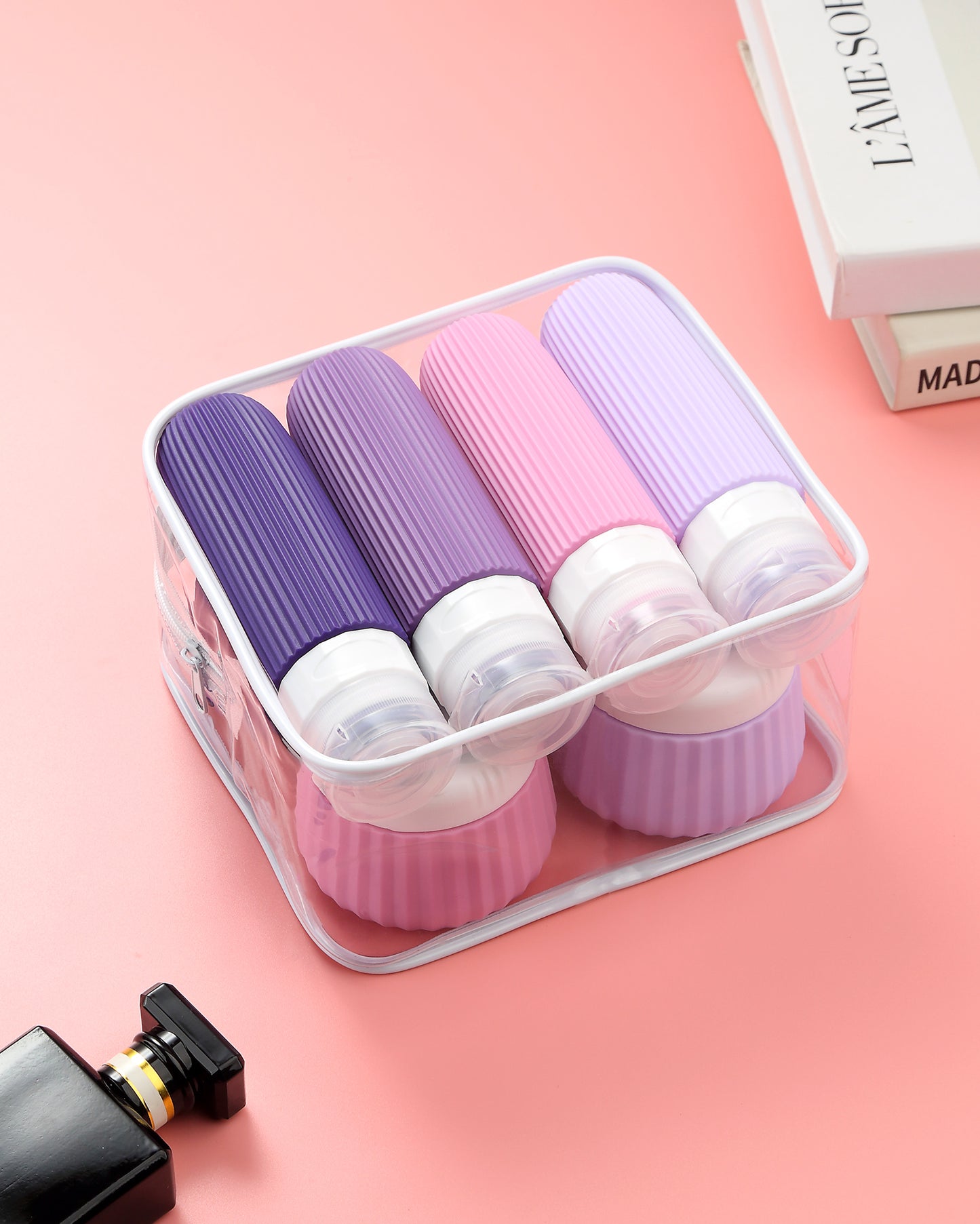 Micebay Travel Bottles 8 Pack, TSA Approved 3 oz Toiletries Containers, Leak Proof Silicone Squeezable Essentials Jars with Clear Bag