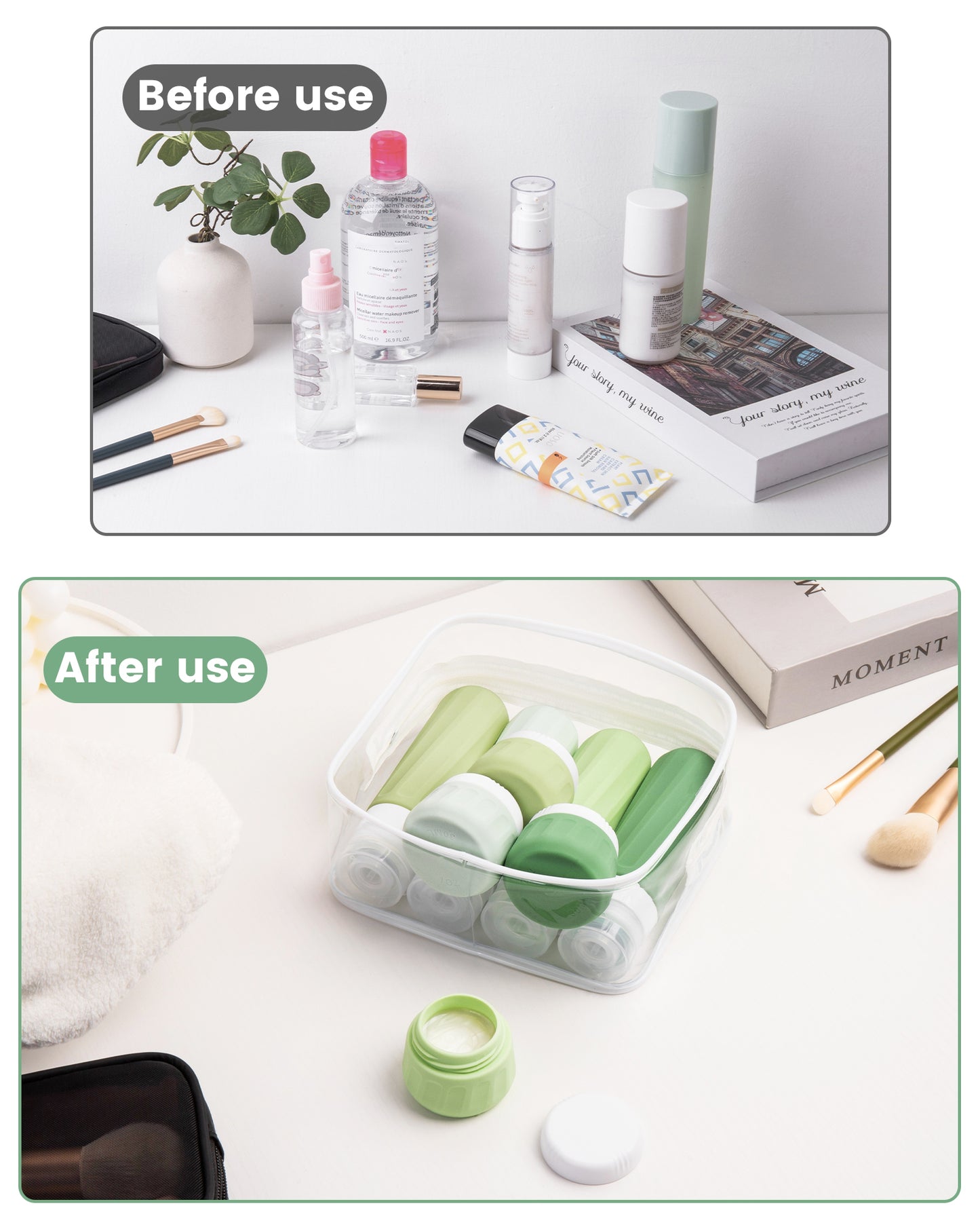 Micebay Travel Bottles for Toiletries 8 Pack, Travel Size Toiletries, Tsa Approved Travel Size Containers 3oz, with Travel Essentials Clear Bag, Leak Proof Silicone Squeezable Creams Jars