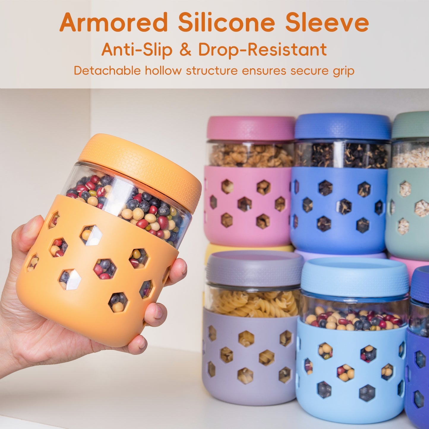 Micebay 6-Pack 16 oz Glass Mason Jars with Silicone Sleeves, Airtight BPA-Free Overnight Oats Containers with Lids, Dishwasher Safe Leak-Proof Meal Prep Jars for Chia Pudding, Yogurt, Snacks