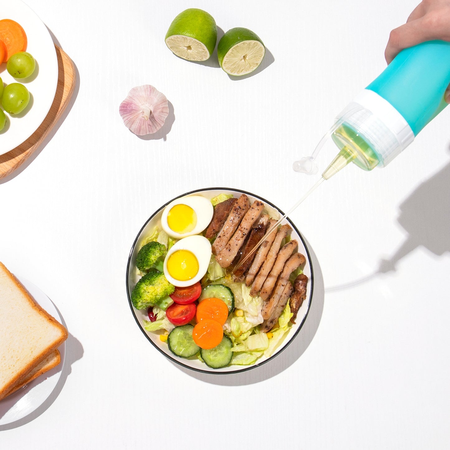 Micebay 16 oz Silicone Condiment Squeeze Bottles, Leak Proof, BPA Free, with Interchangeable Lids, Set of 4 for Oil, Honey, Dressing, Blue