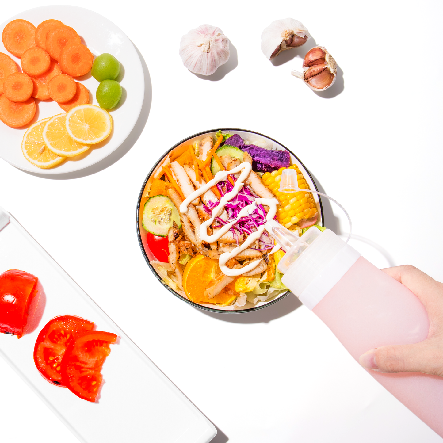 Micebay 16 oz Silicone Condiment Squeeze Bottles, Leak Proof, BPA Free, with Interchangeable Lids, Set of 4 for Oil, Honey, Dressing, Pink