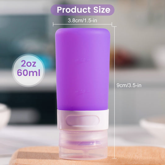 Micebay 2 oz Silicone Condiment Squeeze Bottles, Leakproof Mini Sauce Containers with Reusable Bag, 4-Pack for Meal Prep and Bento Boxes, Purple
