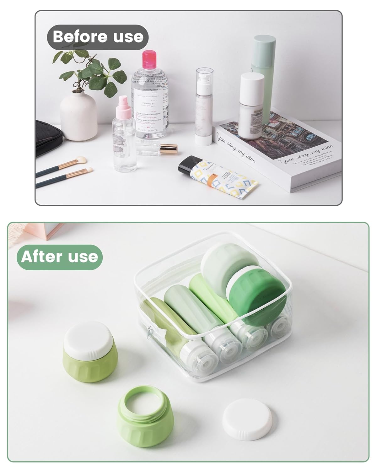 Micebay Travel Bottles for Toiletries 8 Pack, Travel Size Toiletries, Tsa Approved Travel Size Containers 3oz, with Travel Essentials Clear Bag, Leak Proof Silicone Squeezable Creams Jars
