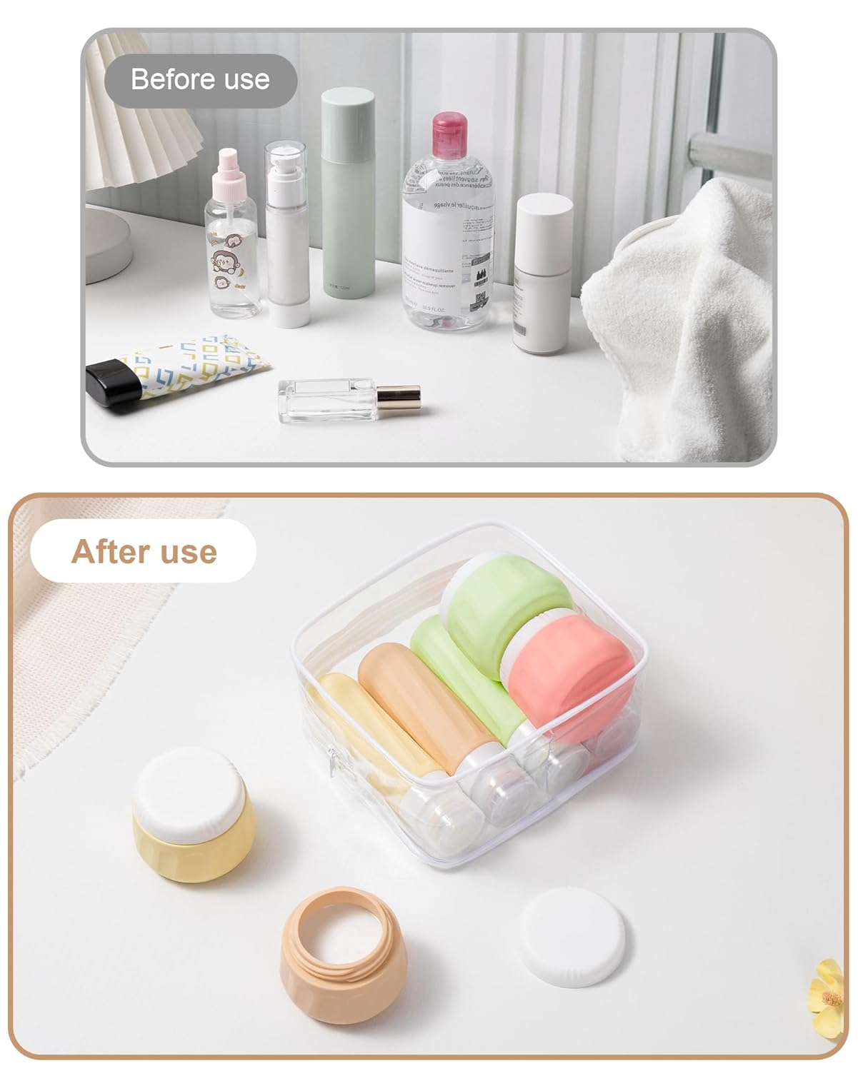 Micebay Travel Bottles for Toiletries 8 Pack, Travel Size Toiletries, Tsa Approved Travel Size Containers 3oz, with Travel Essentials Clear Bag, Leak Proof Silicone Squeezable Creams Jars