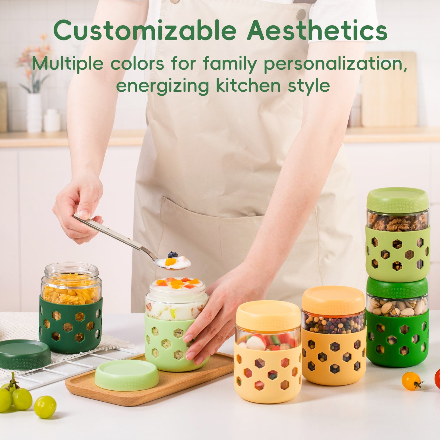 Micebay 6-Pack 16 oz Glass Mason Jars with Silicone Sleeves, Airtight BPA-Free Overnight Oats Containers with Lids, Dishwasher Safe Leak-Proof Meal Prep Jars for Chia Pudding, Yogurt, Snacks