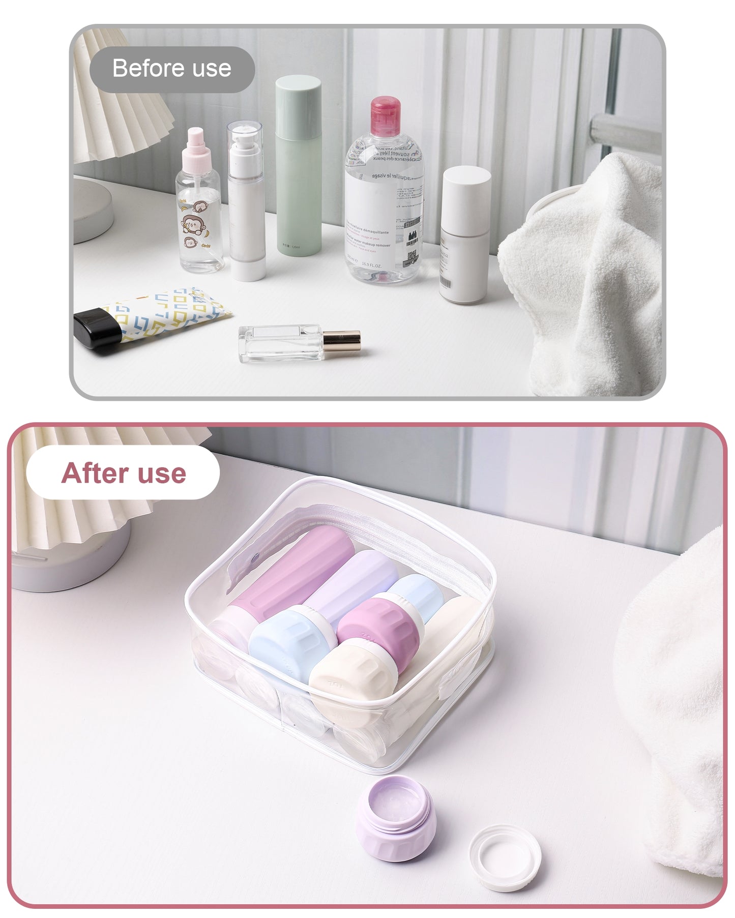 Micebay Travel Bottles for Toiletries 8 Pack, Travel Size Toiletries, Tsa Approved Travel Size Containers 3oz, with Travel Essentials Clear Bag, Leak Proof Silicone Squeezable Creams Jars