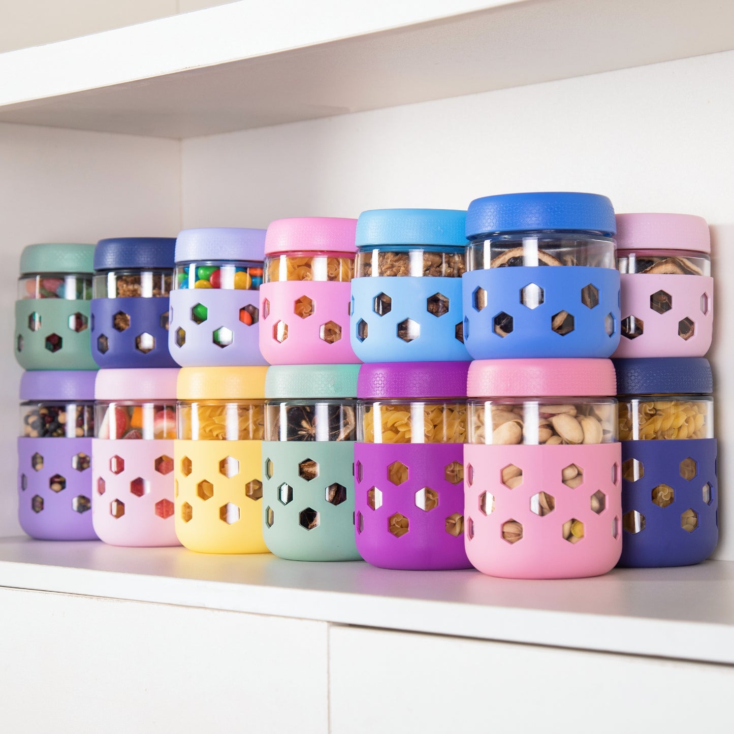 Micebay 8-Pack 16oz & 10oz Overnight Oats Containers with Lids & Silicone Sleeves, Glass Mason Jars with Airtight Lid, Wide Mouth Chia Seed Pudding Meal Prep Jar for Yogurt Berries Snack
