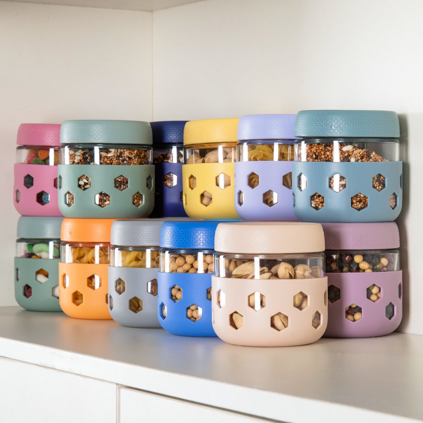 Micebay 6-Pack 10 oz Glass Mason Jars with Silicone Sleeves, Airtight BPA-Free Overnight Oats Containers with Lids, Dishwasher Safe Leak-Proof Meal Prep Jars for Chia Pudding, Yogurt, Snacks