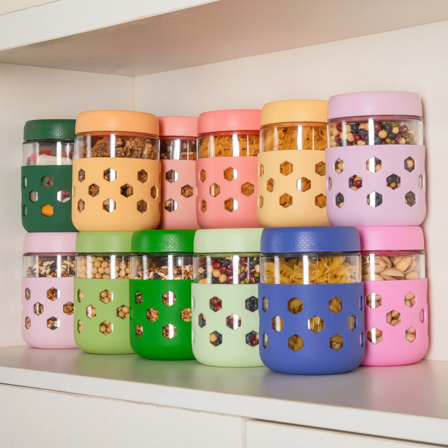 Micebay 6-Pack 16 oz Glass Mason Jars with Silicone Sleeves, Airtight BPA-Free Overnight Oats Containers with Lids, Dishwasher Safe Leak-Proof Meal Prep Jars for Chia Pudding, Yogurt, Snacks