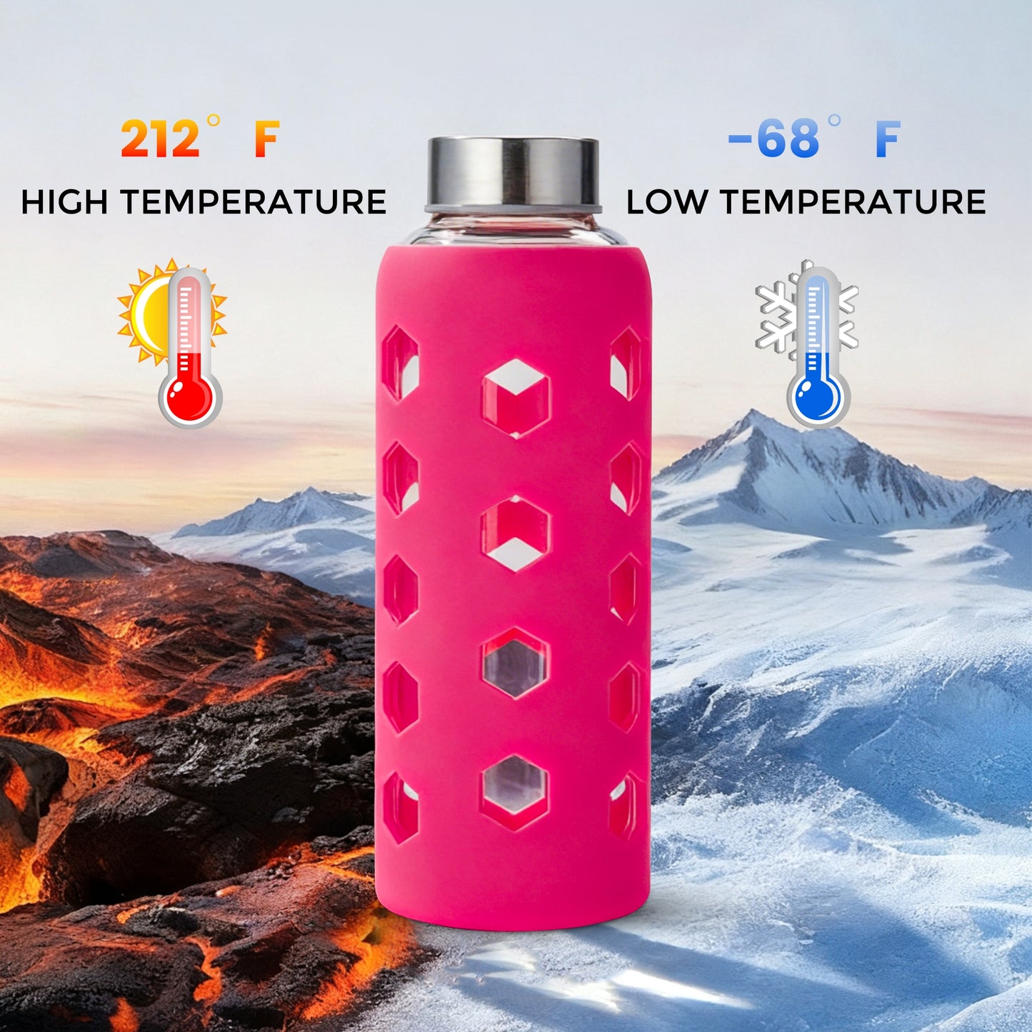 Micebay Glass Juice Bottles with Lids and Silicone Sleeves 18 oz, 4-Pack Reusable Clear Glass Water Bottles with Stainless Steel Airtight Cap for Juicing, Refrigerator, BPA Free Leak-Proof Drinking Jar