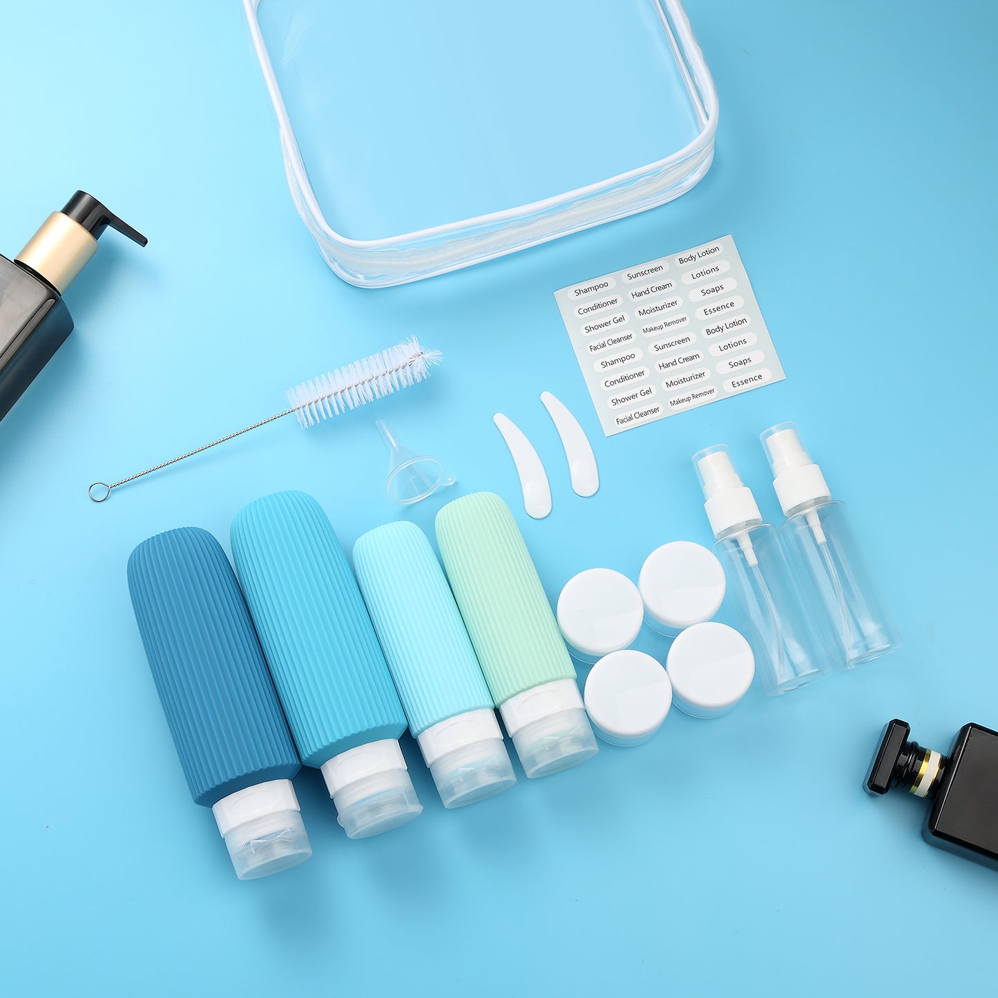 Micebay 6oz Silicone Travel Bottles, Leak Proof Toiletry Containers for Shampoo, Conditioner & Lotion, Blue