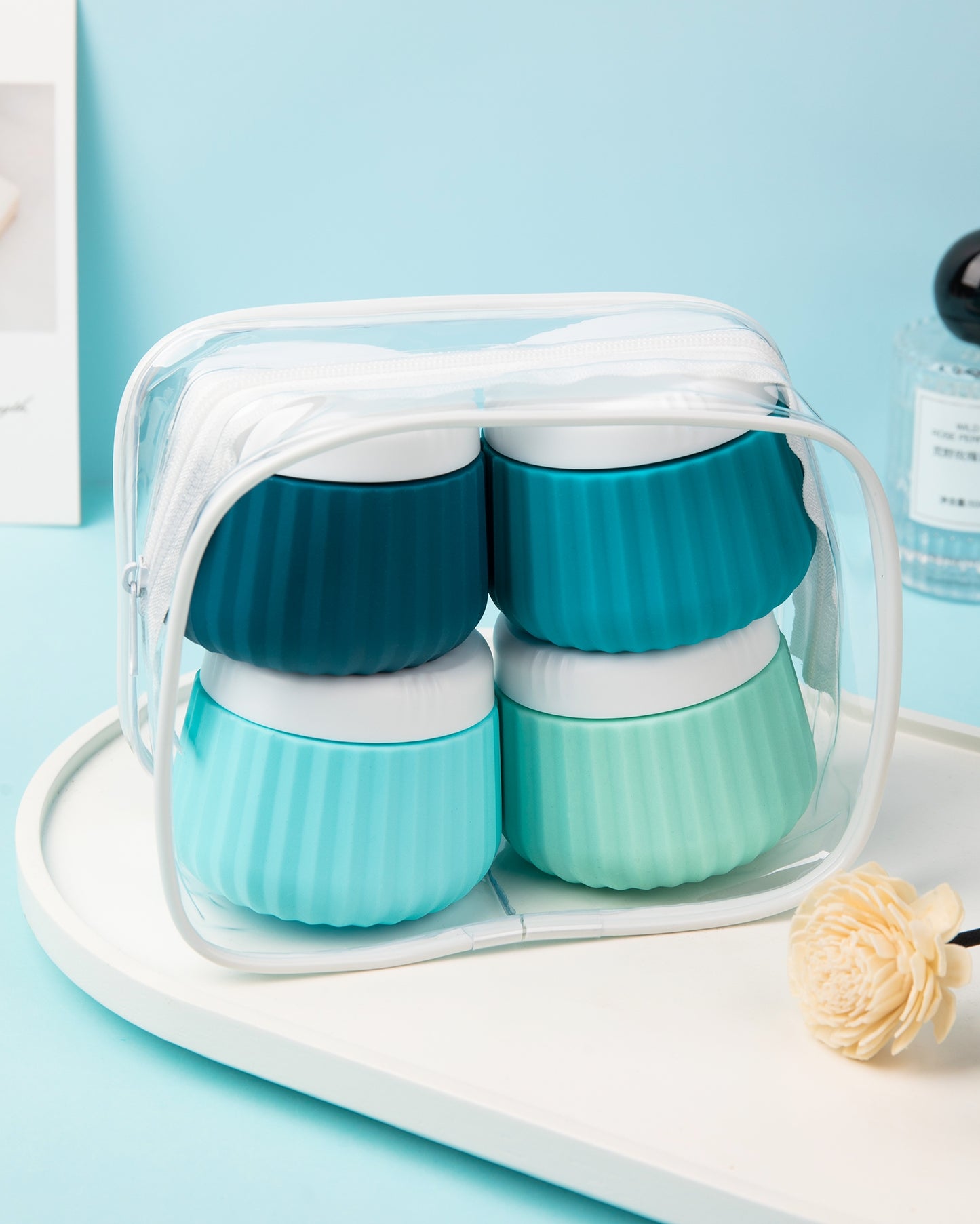 Micebay Travel Containers for Toiletries 4 Pack, TSA Approved Travel Size Toiletries, Travel Size Containers, With Clear Bag Leak Proof Silicone Jars, Travel Essentials Creams Jars Carrying Small Item