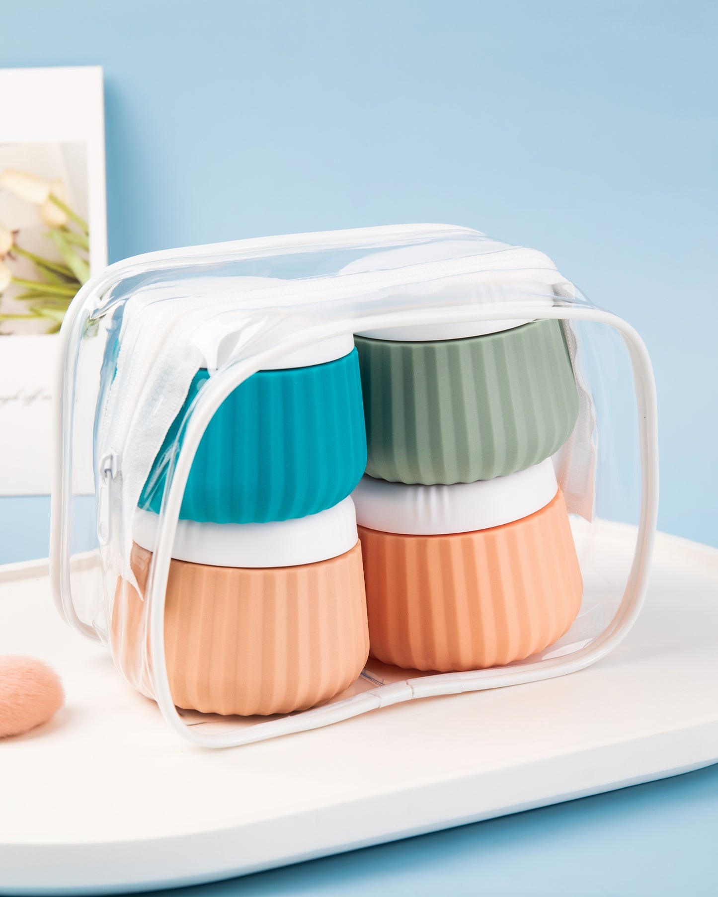 Micebay Travel Containers for Toiletries 4 Pack, TSA Approved Travel Size Toiletries, Travel Size Containers, With Clear Bag Leak Proof Silicone Jars, Travel Essentials Creams Jars Carrying Small Item