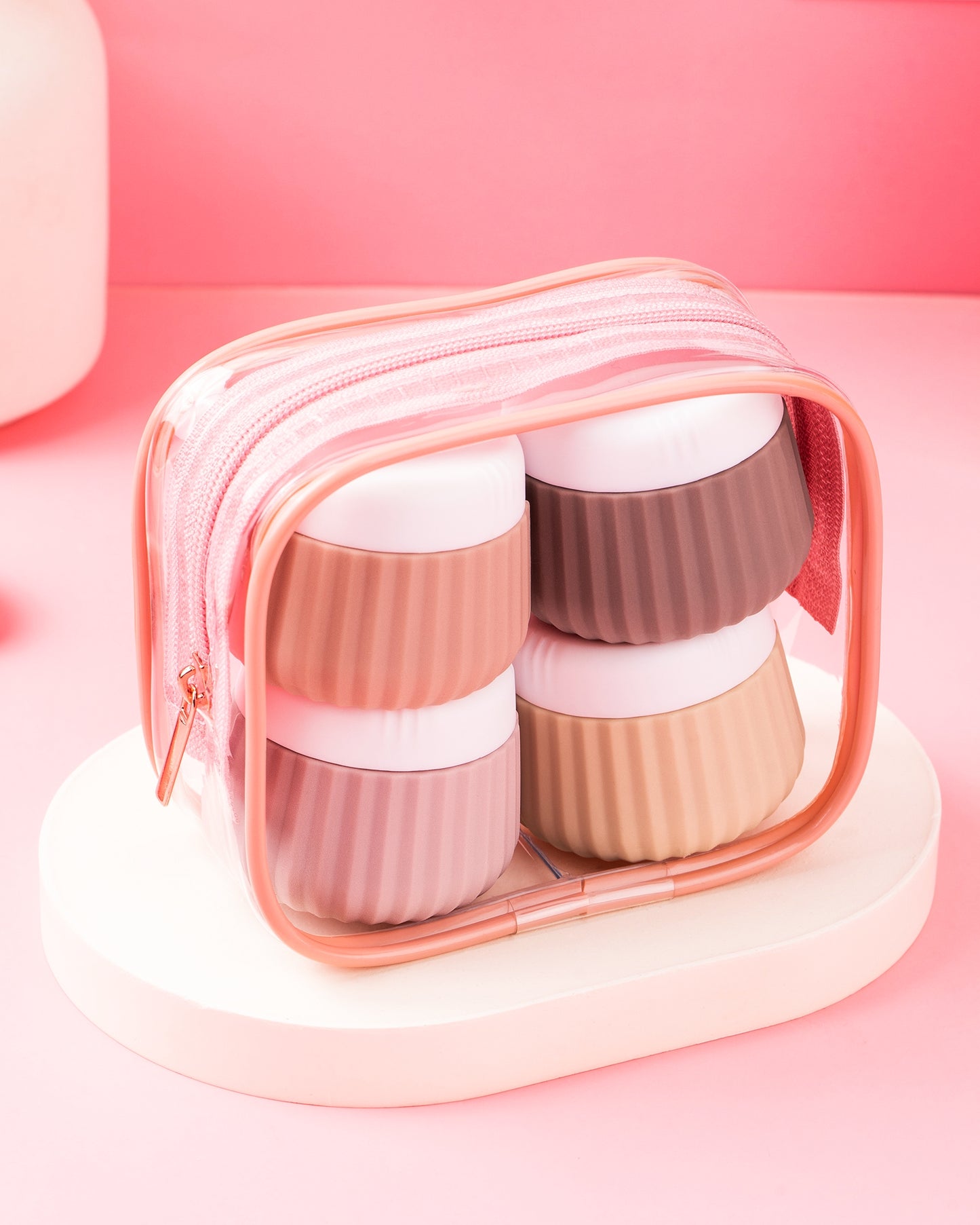 Micebay Travel Containers for Toiletries 4 Pack, TSA Approved Travel Size Toiletries, Portable Size Containers, With Clear Bag Leak Proof Silicone Jars, Essentials Creams Jars Carrying Small Items