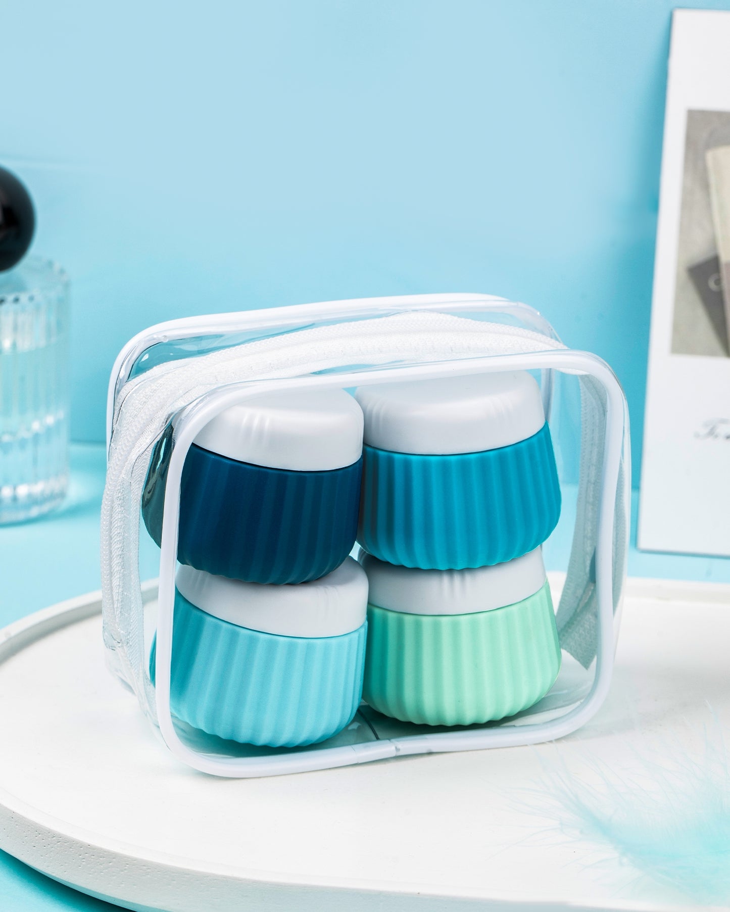 Micebay Travel Containers for Toiletries 4 Pack, TSA Approved Travel Size Toiletries, Portable Size Containers, With Clear Bag Leak Proof Silicone Jars, Essentials Creams Jars Carrying Small Items