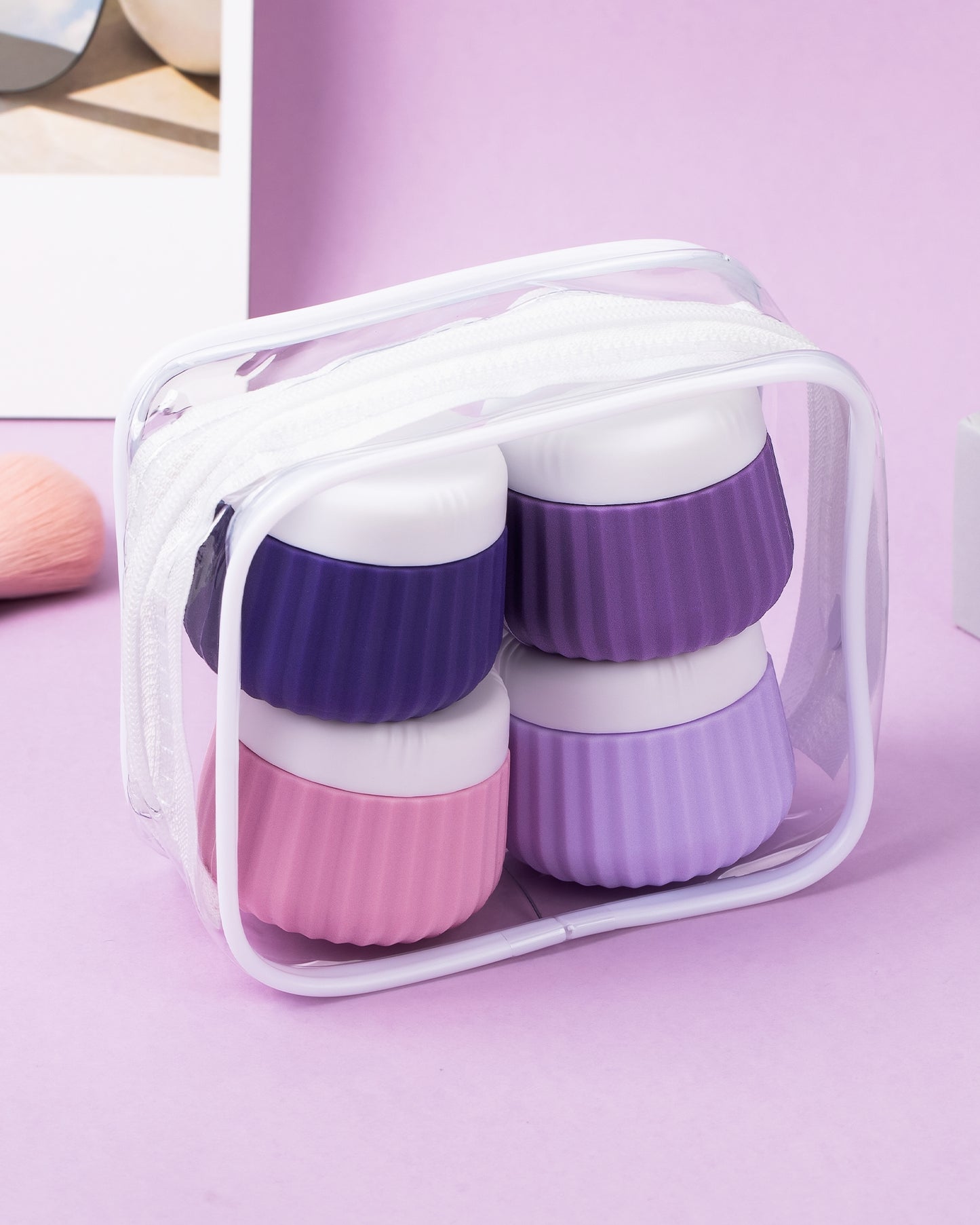 Micebay Travel Containers for Toiletries 4 Pack, TSA Approved Travel Size Toiletries, Portable Size Containers, With Clear Bag Leak Proof Silicone Jars, Essentials Creams Jars Carrying Small Items