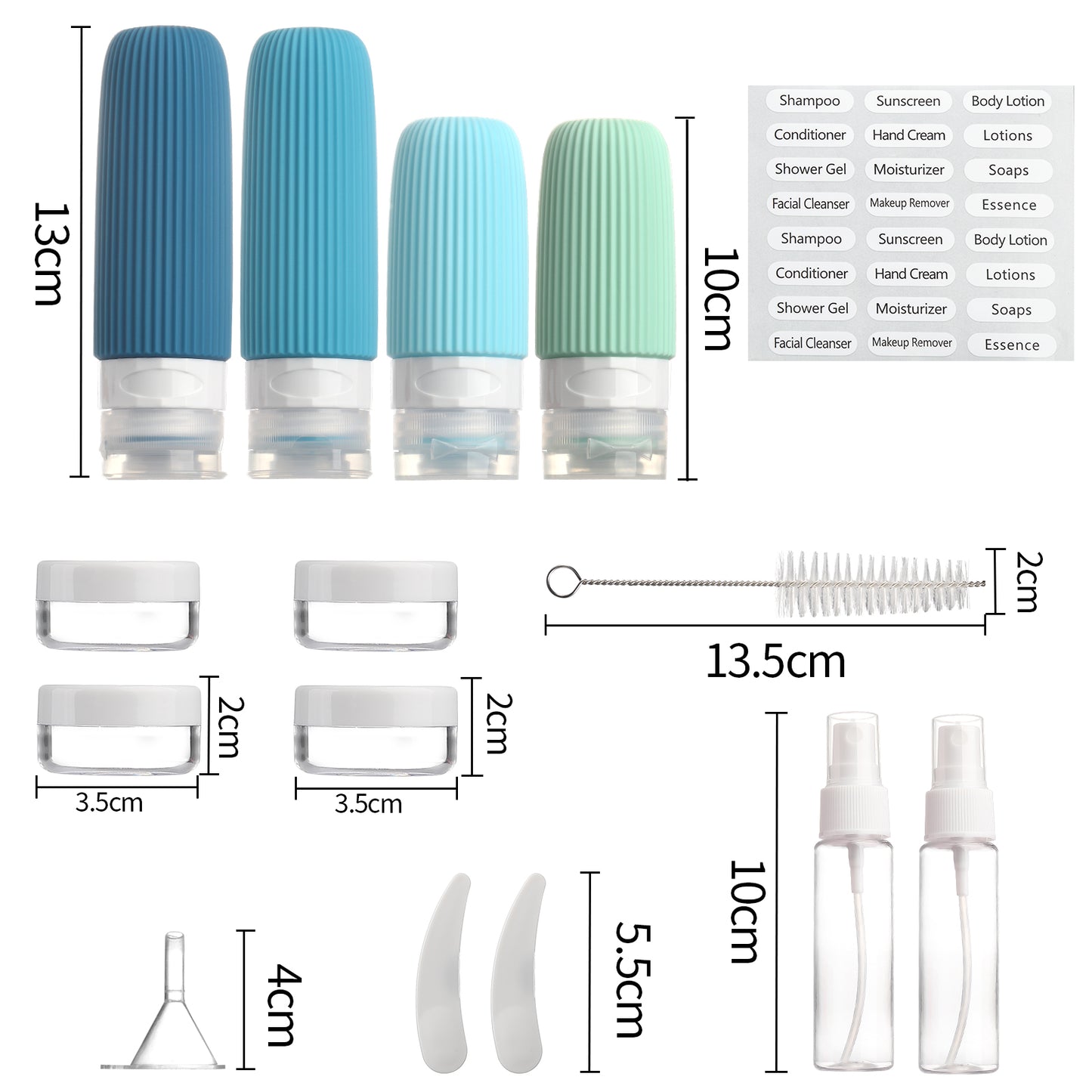 Micebay Silicone Travel Bottles, Leak Proof Toiletry Containers for Shampoo, Conditioner & Lotion, Blue