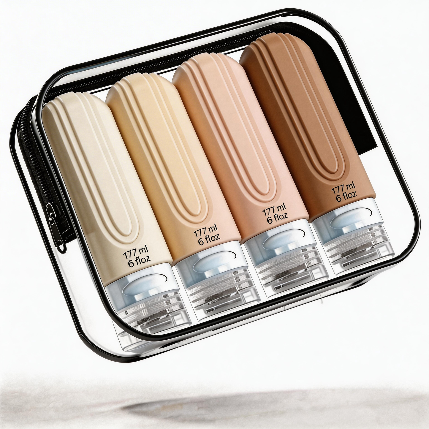 Micebay Leak-Proof 6-oz Silicone Squeezable Travel Bottles for Toiletries, Refillable Travel Size Containers, BPA Free, TSA Approved, Cream, 4 Pack