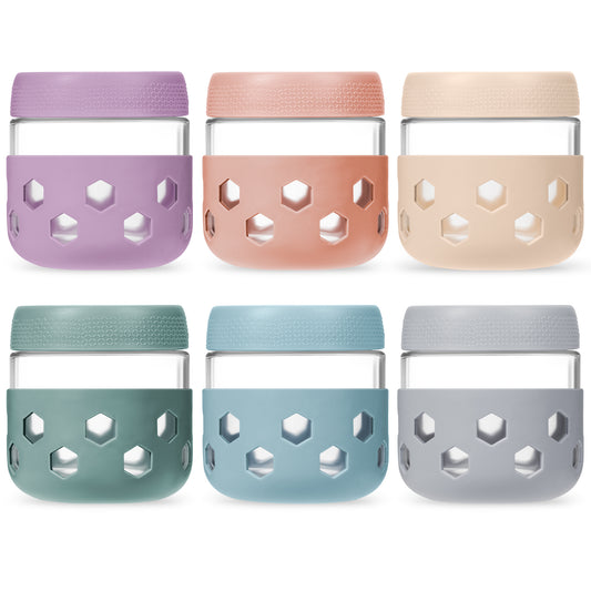 Micebay 6-Pack 10 oz Glass Mason Jars with Silicone Sleeves, Airtight BPA-Free Overnight Oats Containers with Lids, Dishwasher Safe Leak-Proof Meal Prep Jars for Chia Pudding, Yogurt, Snacks