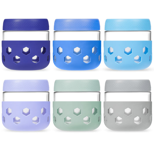 Micebay 6-Pack 10 oz Glass Mason Jars with Silicone Sleeves, Airtight BPA-Free Overnight Oats Containers with Lids, Dishwasher Safe Leak-Proof Meal Prep Jars for Chia Pudding, Yogurt, Snacks