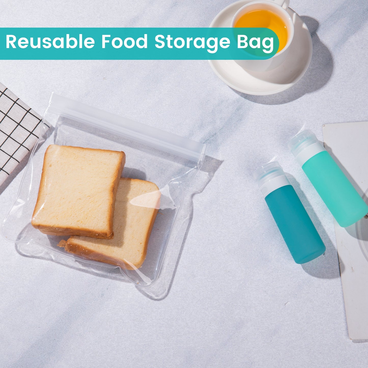 Micebay 3 oz Silicone Condiment Squeeze Bottles, Leakproof Mini Sauce Containers with Reusable Bag, 4-Pack for Meal Prep and Bento Boxes, Mint