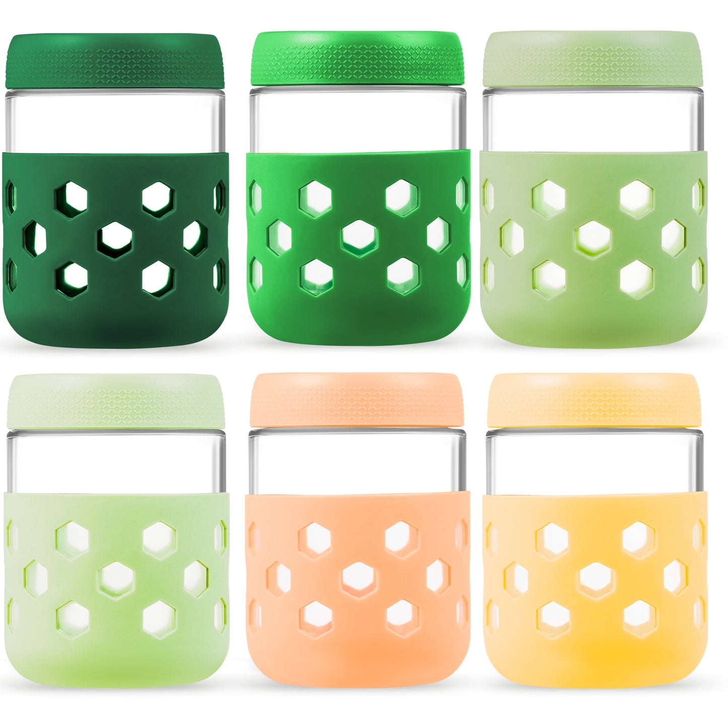 Micebay 6-Pack 16 oz Glass Mason Jars with Silicone Sleeves, Airtight BPA-Free Overnight Oats Containers with Lids, Dishwasher Safe Leak-Proof Meal Prep Jars for Chia Pudding, Yogurt, Snacks