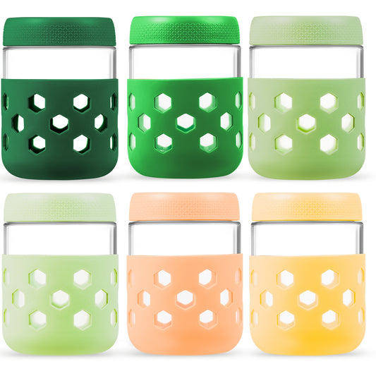Micebay 6-Pack 16 oz Glass Mason Jars with Silicone Sleeves, Airtight BPA-Free Overnight Oats Containers with Lids, Dishwasher Safe Leak-Proof Meal Prep Jars for Chia Pudding, Yogurt, Snacks
