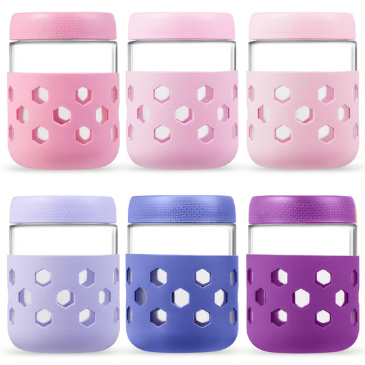 Micebay 6-Pack 16 oz Glass Mason Jars with Silicone Sleeves, Airtight BPA-Free Overnight Oats Containers with Lids, Dishwasher Safe Leak-Proof Meal Prep Jars for Chia Pudding, Yogurt, Snacks