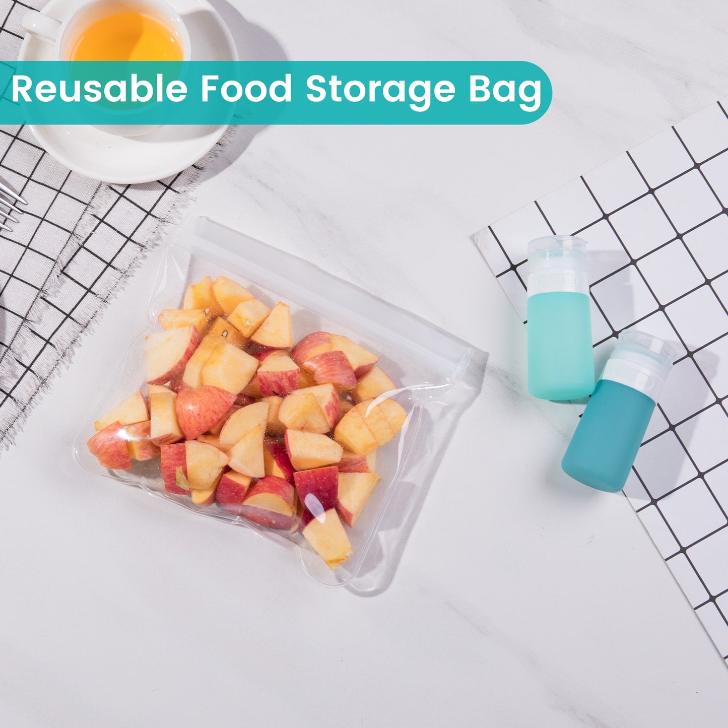 Micebay 2 oz Silicone Condiment Squeeze Bottles, Leakproof Mini Sauce Containers with Reusable Bag, 4-Pack for Meal Prep and Bento Boxes, Mint