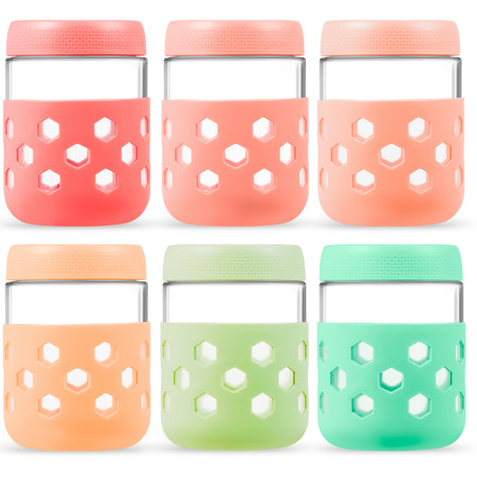 Micebay 6-Pack 16 oz Glass Mason Jars with Silicone Sleeves, Airtight BPA-Free Overnight Oats Containers with Lids, Dishwasher Safe Leak-Proof Meal Prep Jars for Chia Pudding, Yogurt, Snacks
