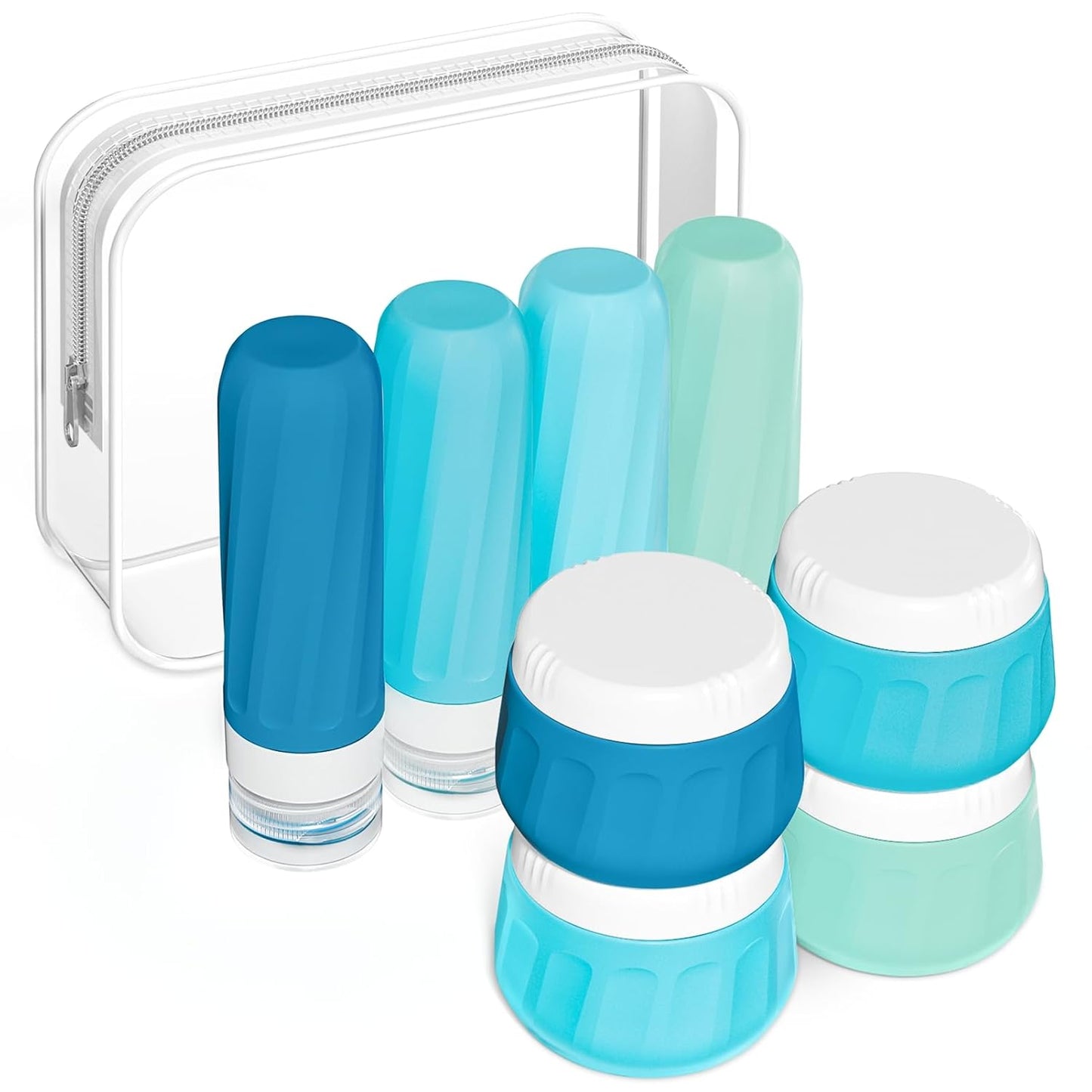 Micebay Travel Bottles for Toiletries 8 Pack, Travel Size Toiletries, Tsa Approved Travel Size Containers 3oz, with Travel Essentials Clear Bag, Leak Proof Silicone Squeezable Creams Jars