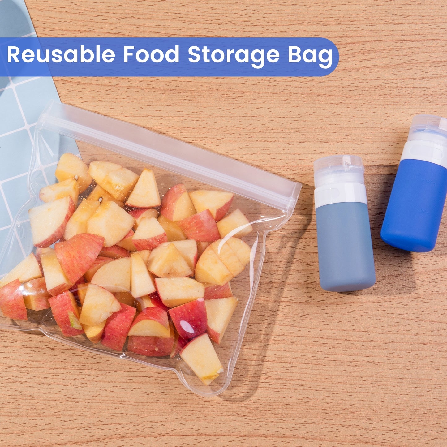 Micebay 2 oz Silicone Condiment Squeeze Bottles, Leakproof Mini Sauce Containers with Reusable Bag, 4-Pack for Meal Prep and Bento Boxes, Blue