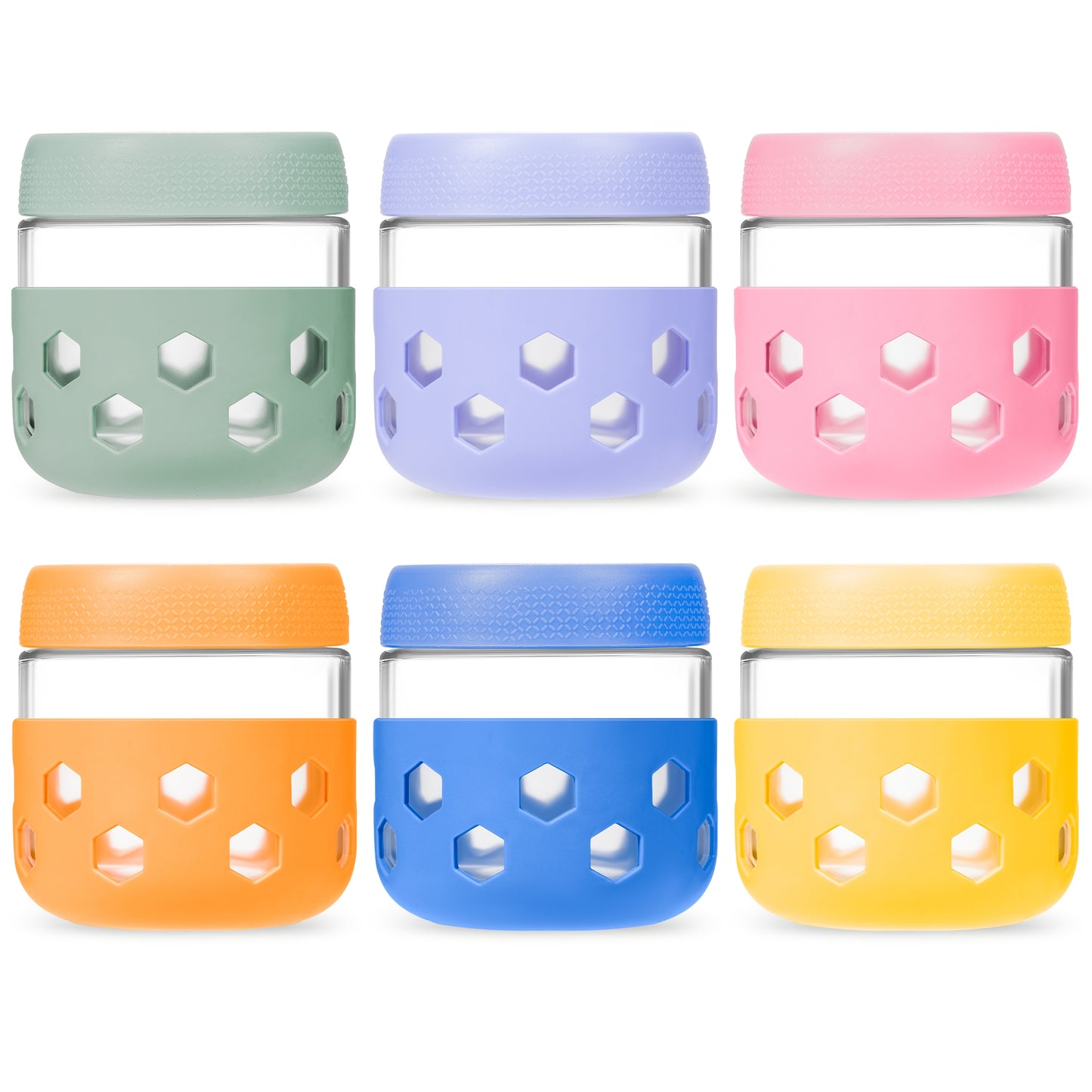 Micebay 6-Pack 10 oz Glass Mason Jars with Silicone Sleeves, Airtight BPA-Free Overnight Oats Containers with Lids, Dishwasher Safe Leak-Proof Meal Prep Jars for Chia Pudding, Yogurt, Snacks