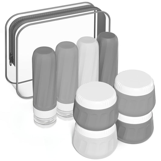 Micebay Travel Bottles for Toiletries 8 Pack, Travel Size Toiletries, Tsa Approved Travel Size Containers 3oz, with Travel Essentials Clear Bag, Leak Proof Silicone Squeezable Creams Jars