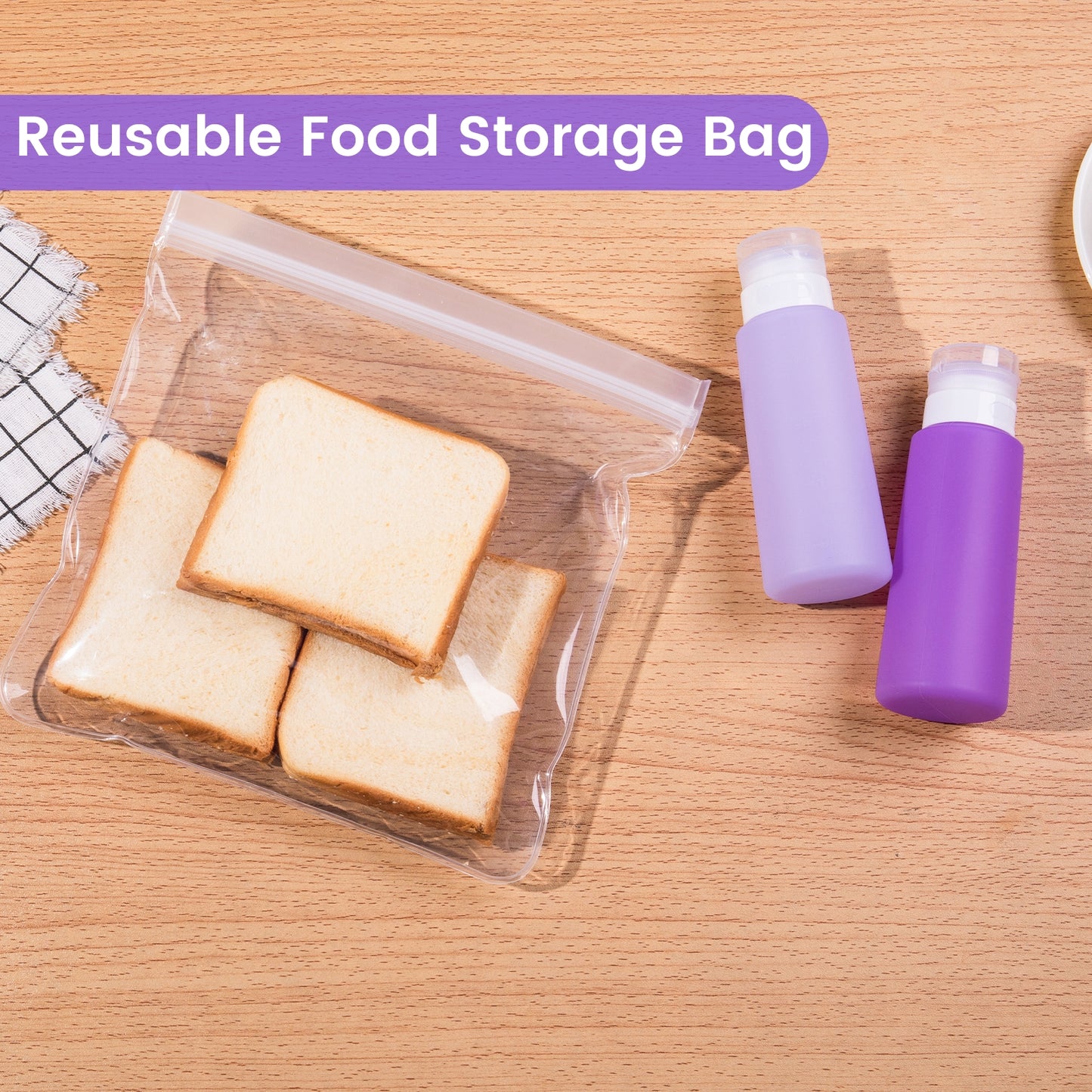 Micebay 6 oz Silicone Condiment Squeeze Bottles, Leakproof Mini Sauce Containers with Reusable Bag, 4-Pack for Meal Prep and Bento Boxes, Purple