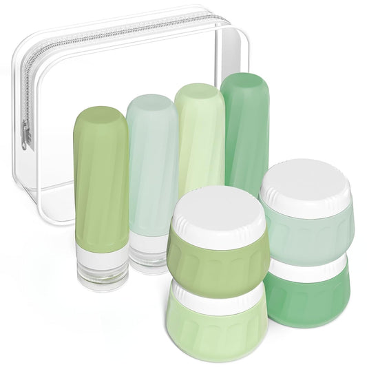 Micebay Travel Bottles for Toiletries 8 Pack, Travel Size Toiletries, Tsa Approved Travel Size Containers 3oz, with Travel Essentials Clear Bag, Leak Proof Silicone Squeezable Creams Jars