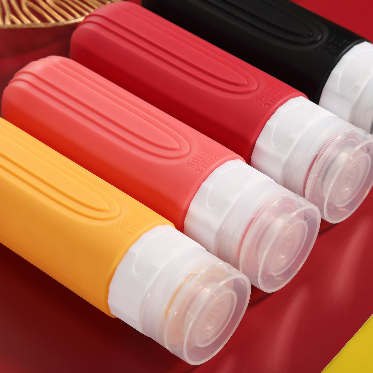 Micebay Leak-Proof 3-oz Silicone Squeezable Travel Bottles for Toiletries, Refillable Travel Size Containers, BPA Free, TSA Approved, Red, 4 Pack