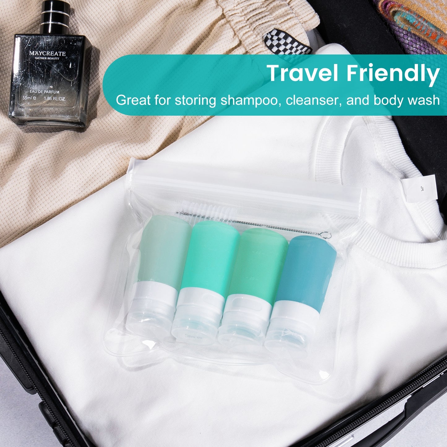 Micebay 2 oz Silicone Condiment Squeeze Bottles, Leakproof Mini Sauce Containers with Reusable Bag, 4-Pack for Meal Prep and Bento Boxes, Mint