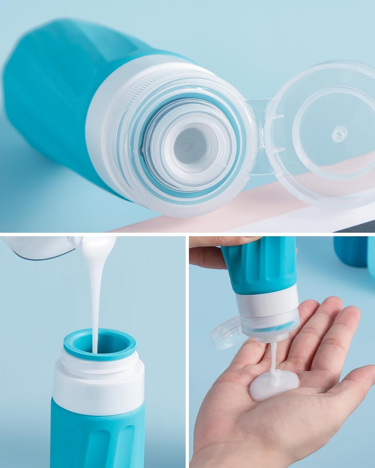 Micebay Travel Bottles for Toiletries 8 Pack, Travel Size Toiletries, Tsa Approved Travel Size Containers 3oz, with Travel Essentials Clear Bag, Leak Proof Silicone Squeezable Creams Jars