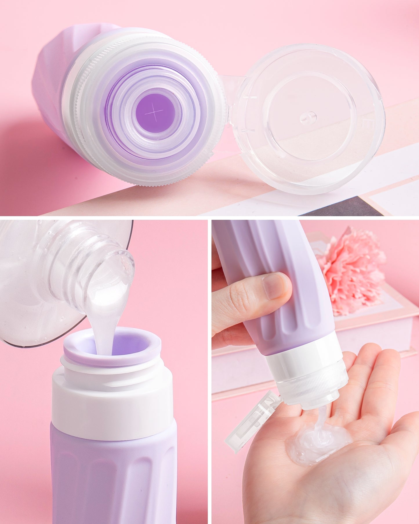 Micebay Travel Bottles for Toiletries 8 Pack, Travel Size Toiletries, Tsa Approved Travel Size Containers 3oz, with Travel Essentials Clear Bag, Leak Proof Silicone Squeezable Creams Jars