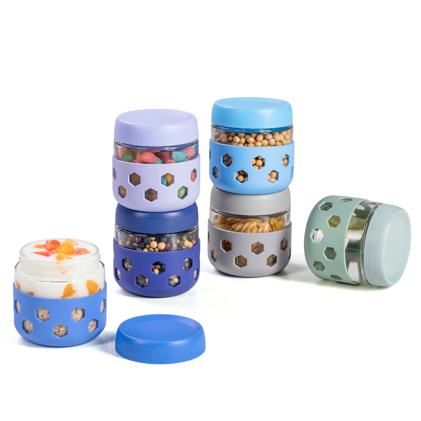 Micebay 6-Pack 10 oz Glass Mason Jars with Silicone Sleeves, Airtight BPA-Free Overnight Oats Containers with Lids, Dishwasher Safe Leak-Proof Meal Prep Jars for Chia Pudding, Yogurt, Snacks