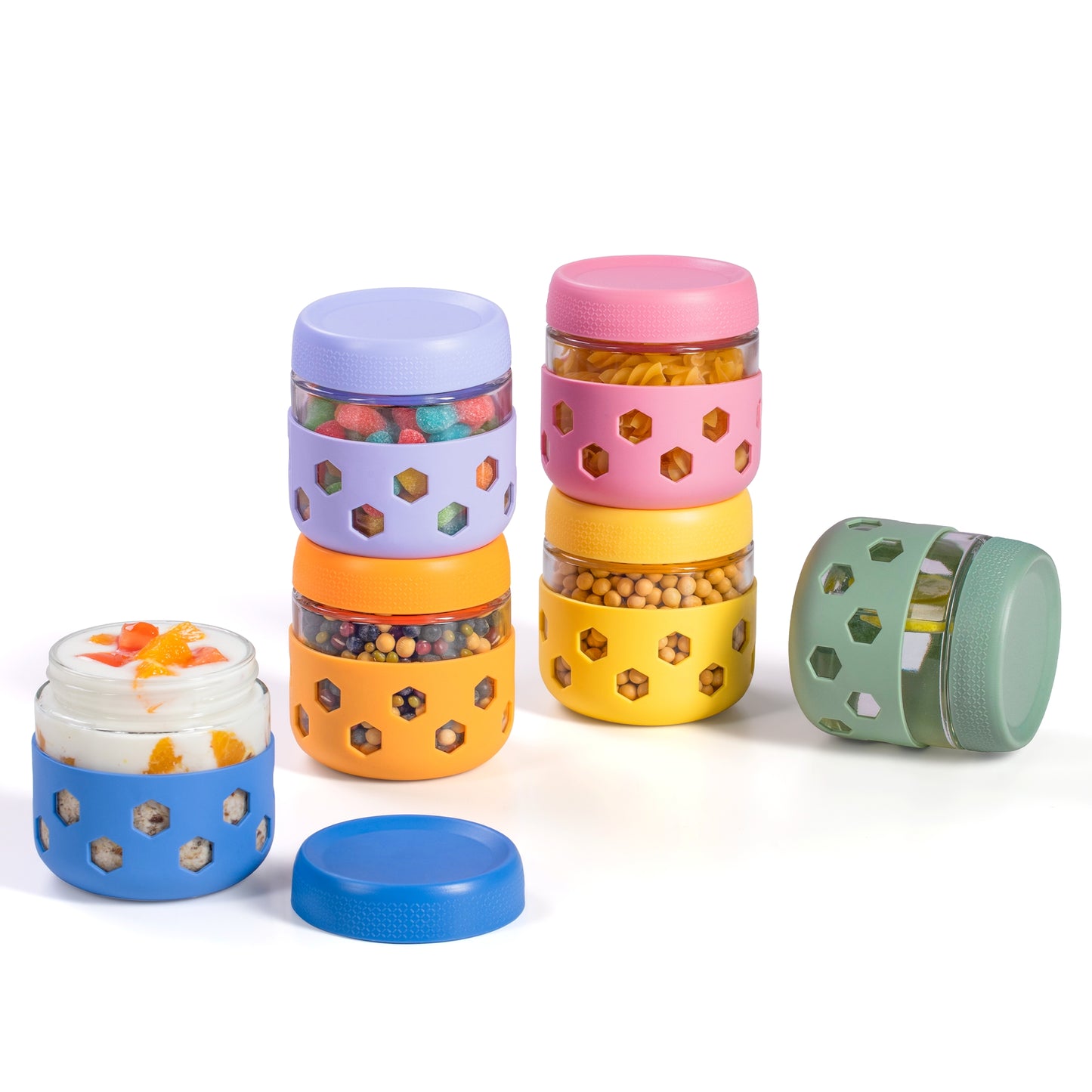 Micebay 6-Pack 10 oz Glass Mason Jars with Silicone Sleeves, Airtight BPA-Free Overnight Oats Containers with Lids, Dishwasher Safe Leak-Proof Meal Prep Jars for Chia Pudding, Yogurt, Snacks