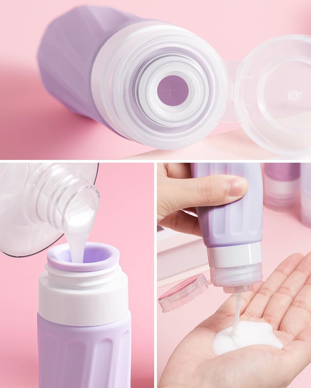 Micebay Travel Bottles for Toiletries 8 Pack, Travel Size Toiletries, Tsa Approved Travel Size Containers 3oz, with Travel Essentials Clear Bag, Leak Proof Silicone Squeezable Creams Jars