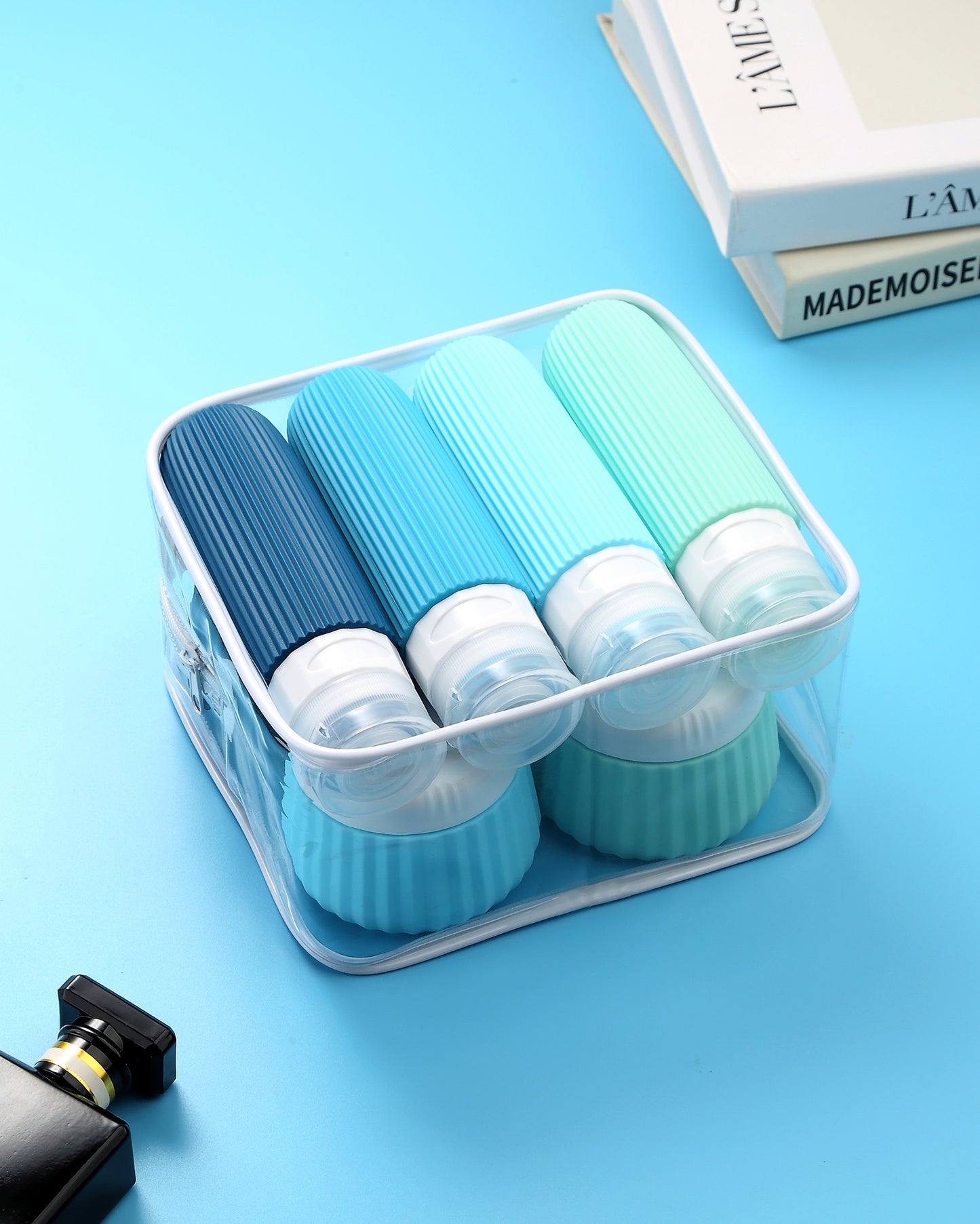 Micebay Travel Bottles 8 Pack, TSA Approved 3 oz Toiletries Containers, Leak Proof Silicone Squeezable Essentials Jars with Clear Bag