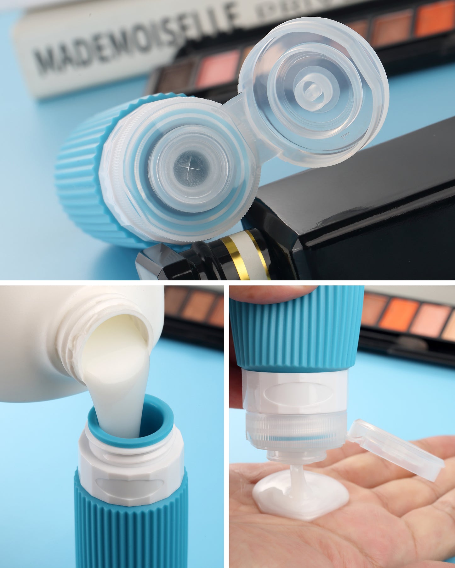 Micebay Travel Bottles for Toiletries 8 Pack, Tsa Approved Travel Size Toiletries 3 oz, Containers for Toiletries, with Clear Bag, Leak Proof Silicone Squeezable Essentials Creams Jars