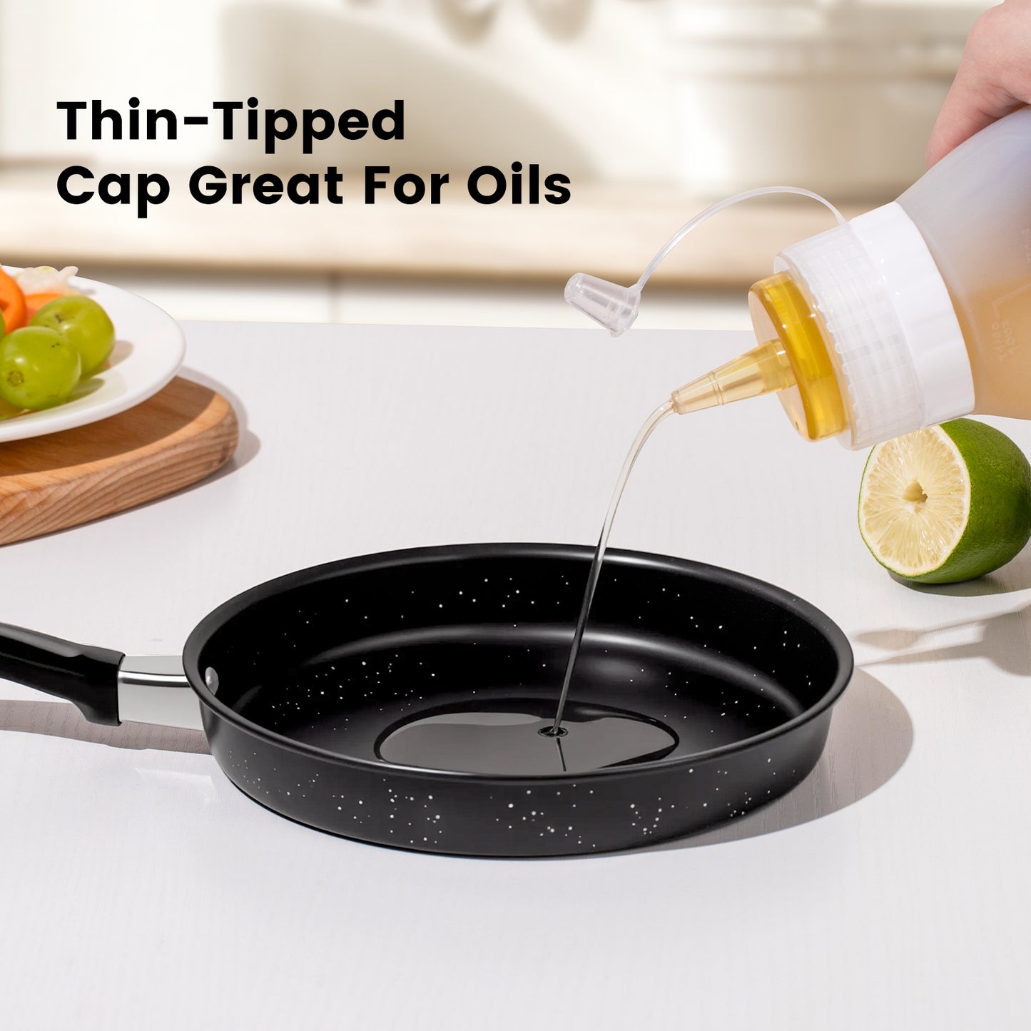 Micebay 12 oz Silicone Condiment Squeeze Bottles, Leak Proof, BPA Free, with Interchangeable Lids, Set of 4 for Oil, Honey, Dressing, Grey