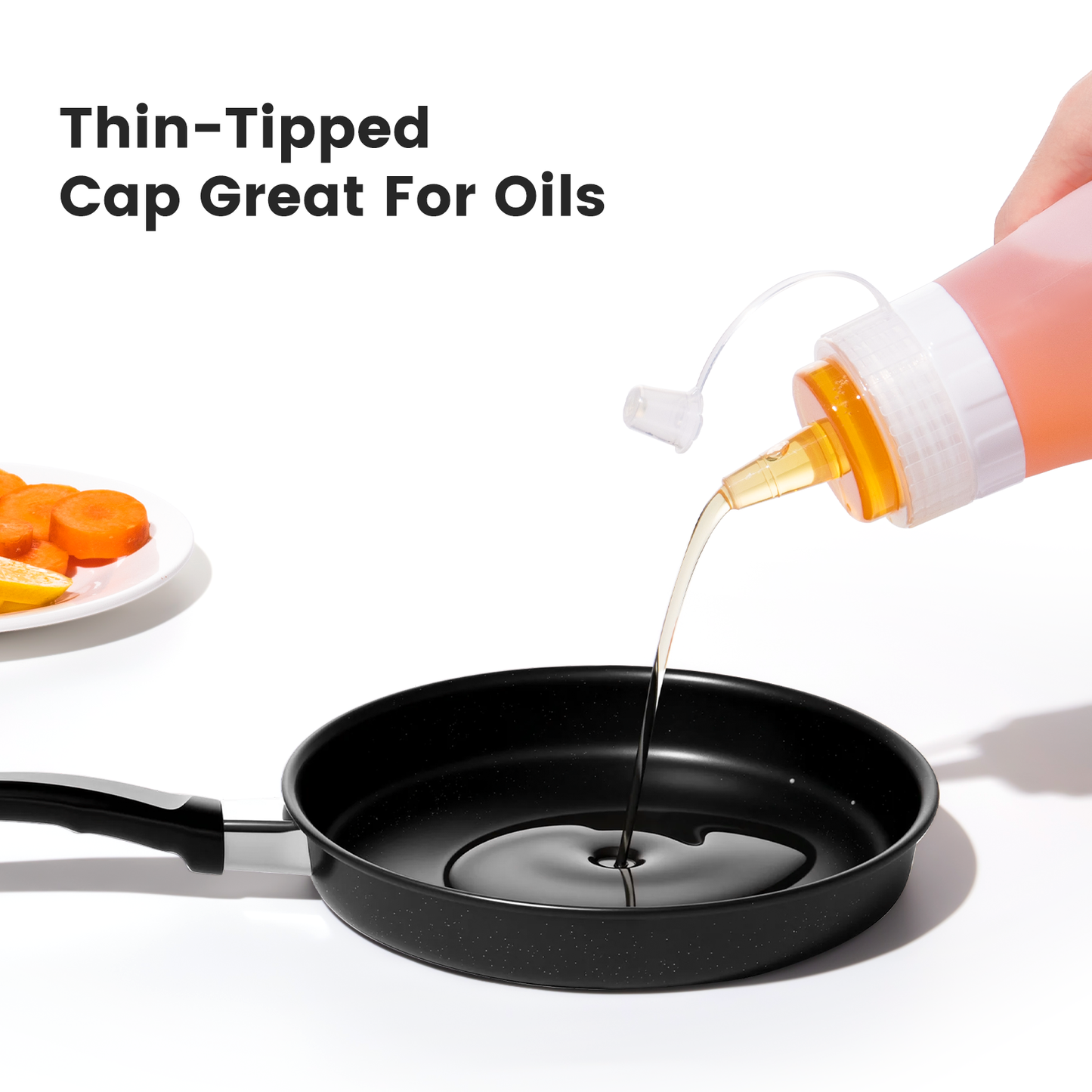 Micebay 16 oz Silicone Condiment Squeeze Bottles, Leak Proof, BPA Free, with Interchangeable Lids, Set of 4 for Oil, Honey, Dressing, Pink