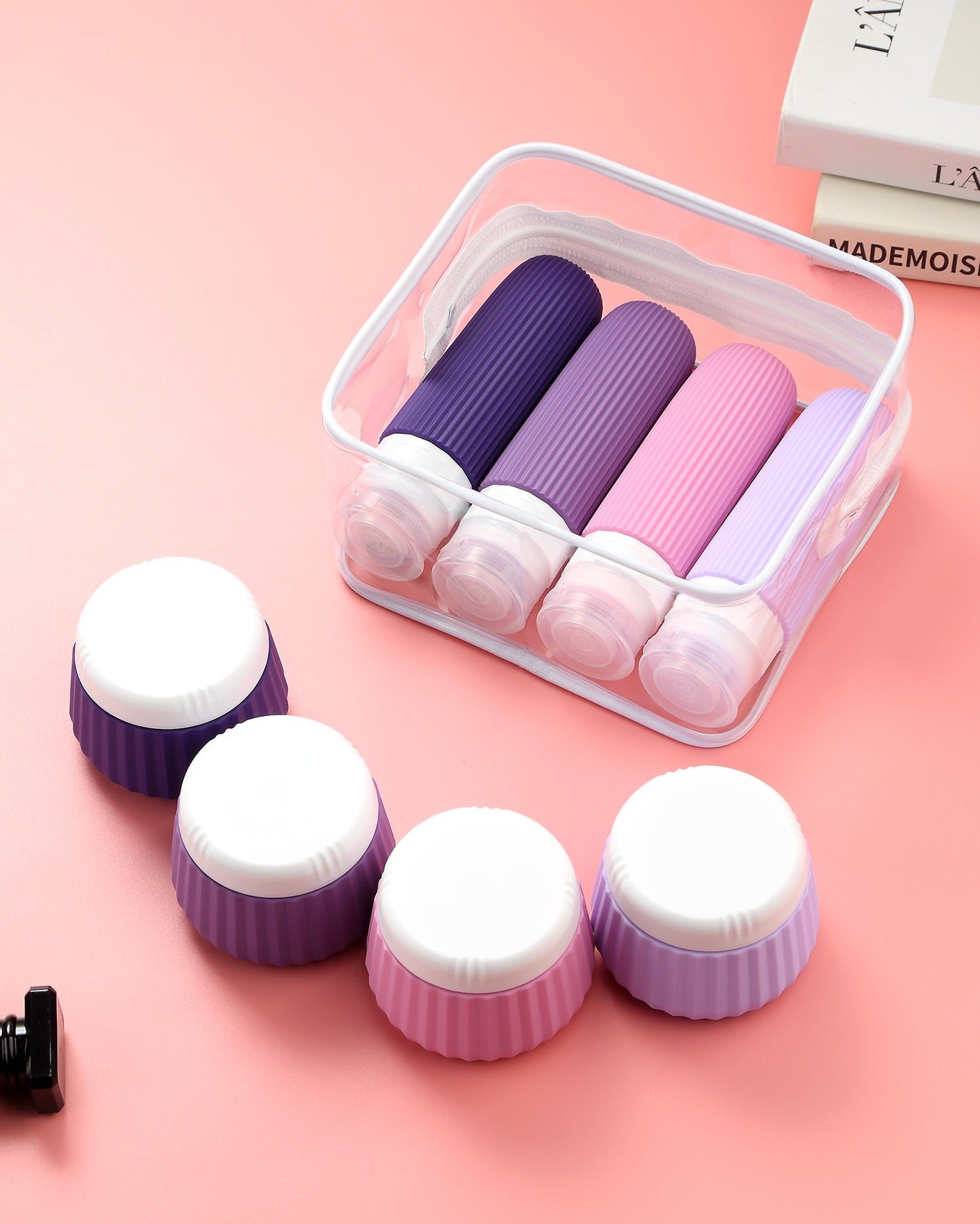 Micebay Travel Bottles 8 Pack, TSA Approved 3 oz Toiletries Containers, Leak Proof Silicone Squeezable Essentials Jars with Clear Bag