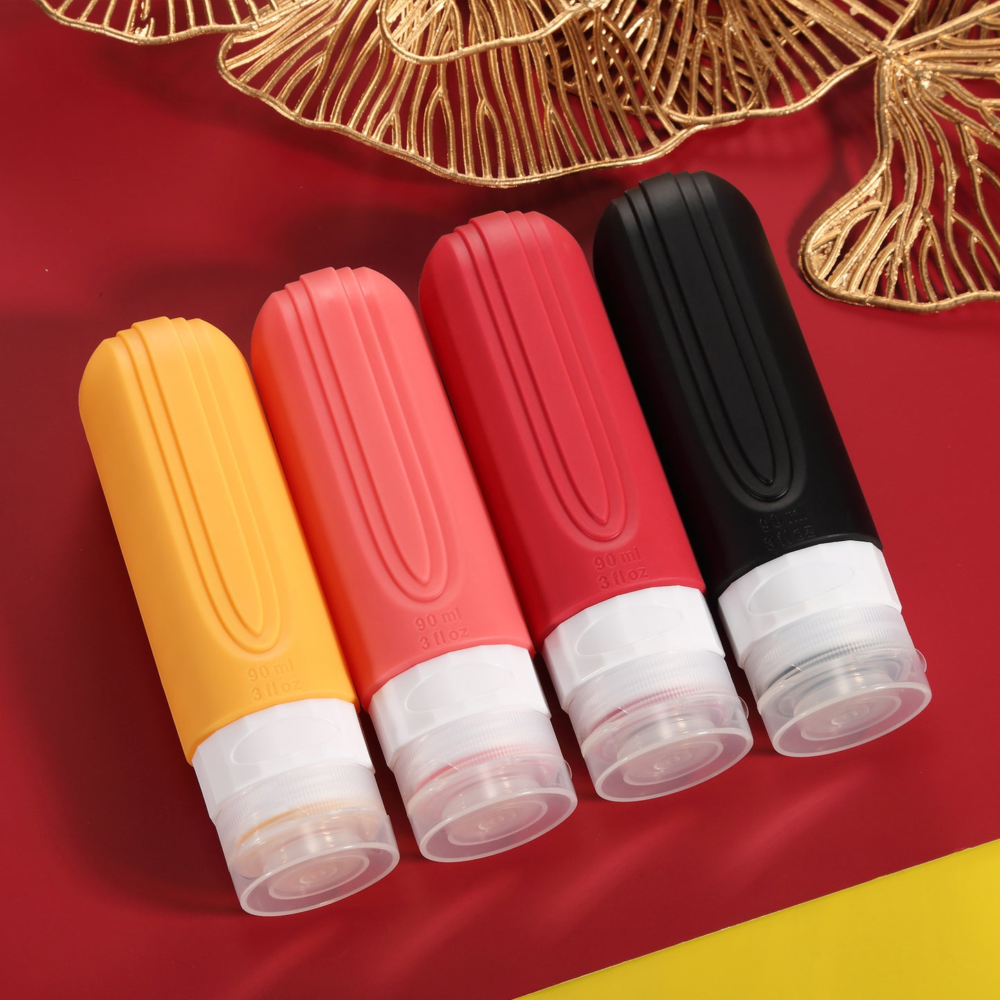 Micebay Leak-Proof 3-oz Silicone Squeezable Travel Bottles for Toiletries, Refillable Travel Size Containers, BPA Free, TSA Approved, Red, 4 Pack